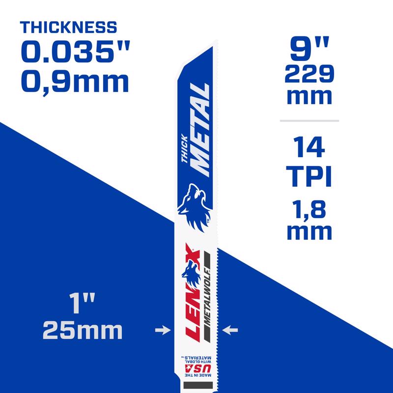 LENOX METALWOLF 9 in. Bi-Metal WAVE EDGE Reciprocating Saw Blade 14 TPI 5 pk
