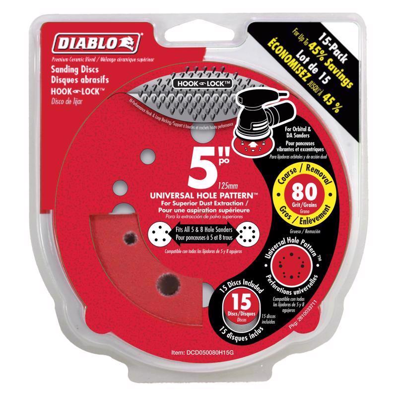 Diablo 5 in. Ceramic Blend Hook and Lock Sanding Disc 80 Grit Coarse 15 pk