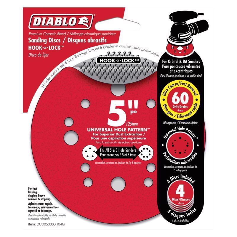 Diablo 5 in. Ceramic Blend Hook and Lock Sanding Disc 60 Grit Coarse 4 pk