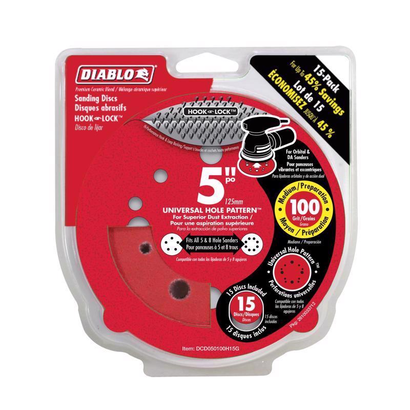 Diablo 5 in. Ceramic Blend Hook and Lock Sanding Disc 100 Grit Medium 15 pk