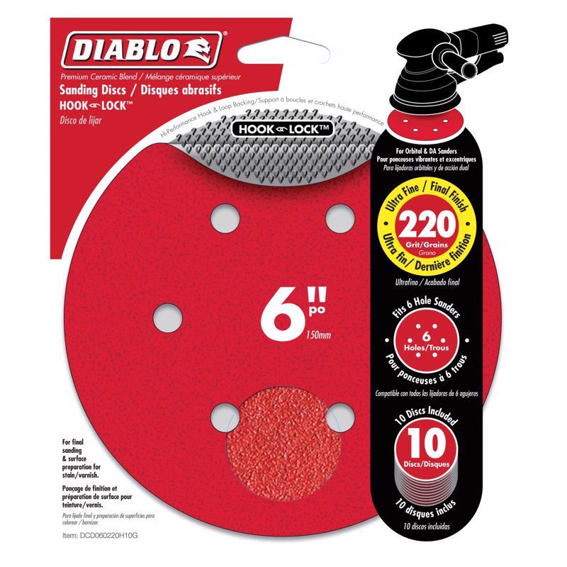 Diablo 6 in. Ceramic Blend Hook and Lock Sanding Disc 220 Grit Ultra Fine 10 pk