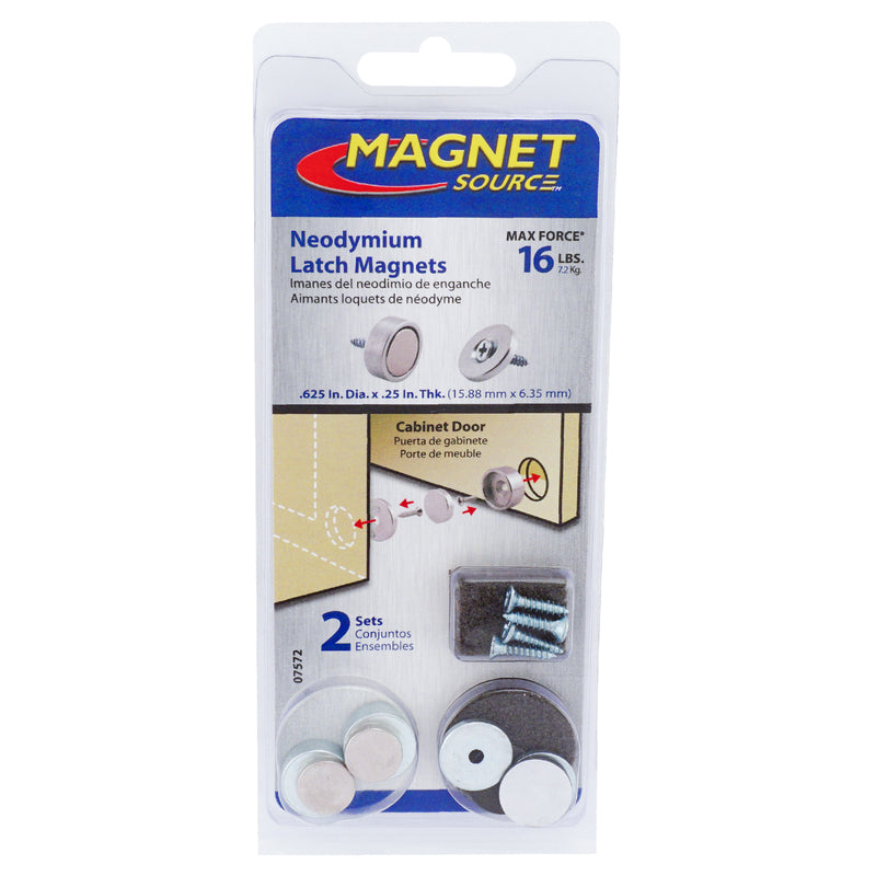 Magnet Source .25 in. L X .625 in. W Silver Super Latch Magnets 16 lb. pull 2 pc