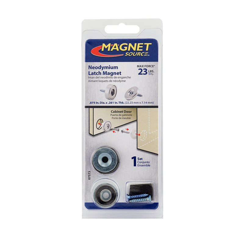 Magnet Source .281 in. L X .875 in. W Silver Super Latch Magnets 23 lb. pull 1 pc