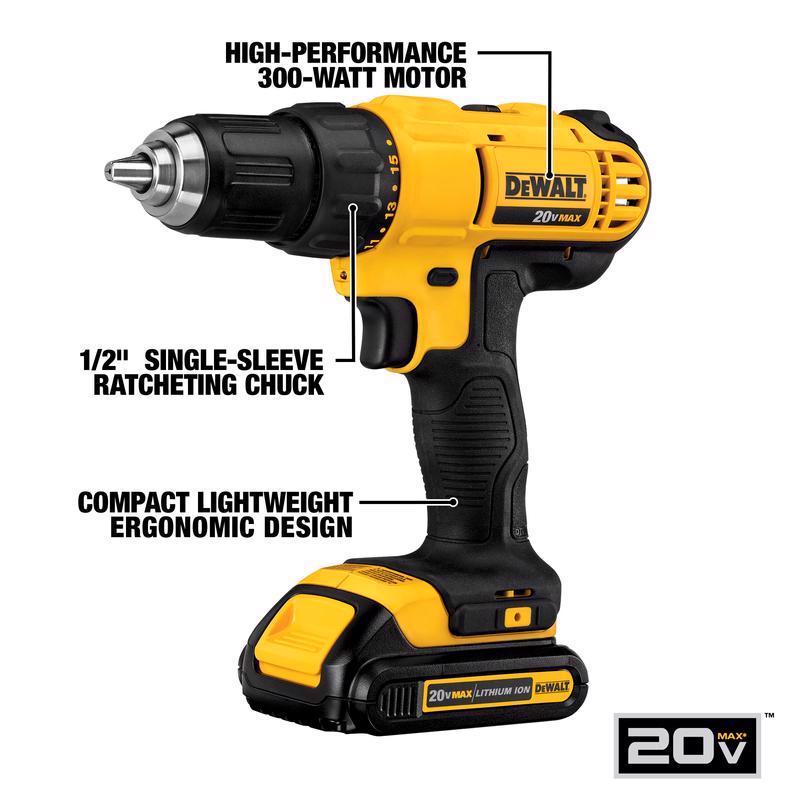 DeWalt 20V MAX Cordless Brushed 2 Tool Compact Drill and Impact Driver Kit