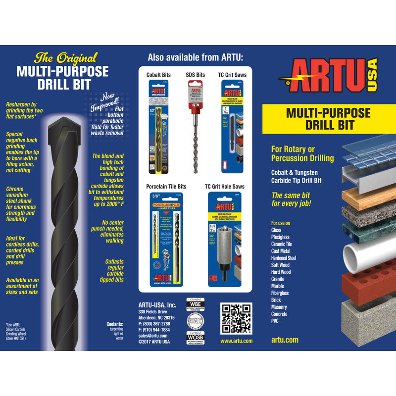 ARTU 3/16 in. X 5-1/2 in. L Tungsten Carbide Tipped Multi-Purpose Drill Bit Straight Shank 1 pc