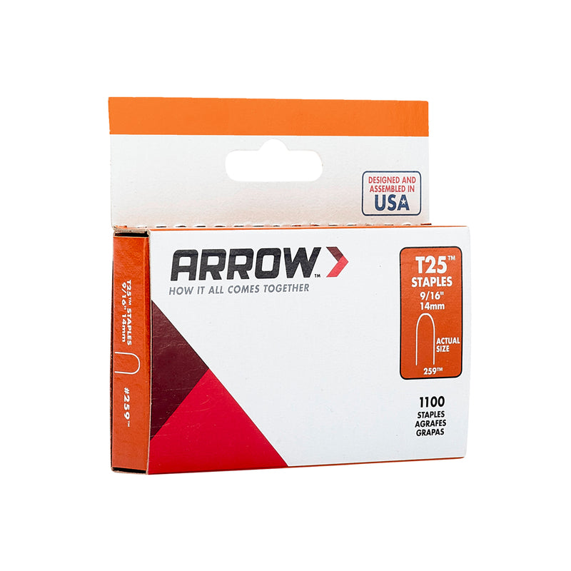 Arrow T25 1/4 in. W X 9/16 in. L 18 Ga. Round Crown Wire Staples 1100 pk
