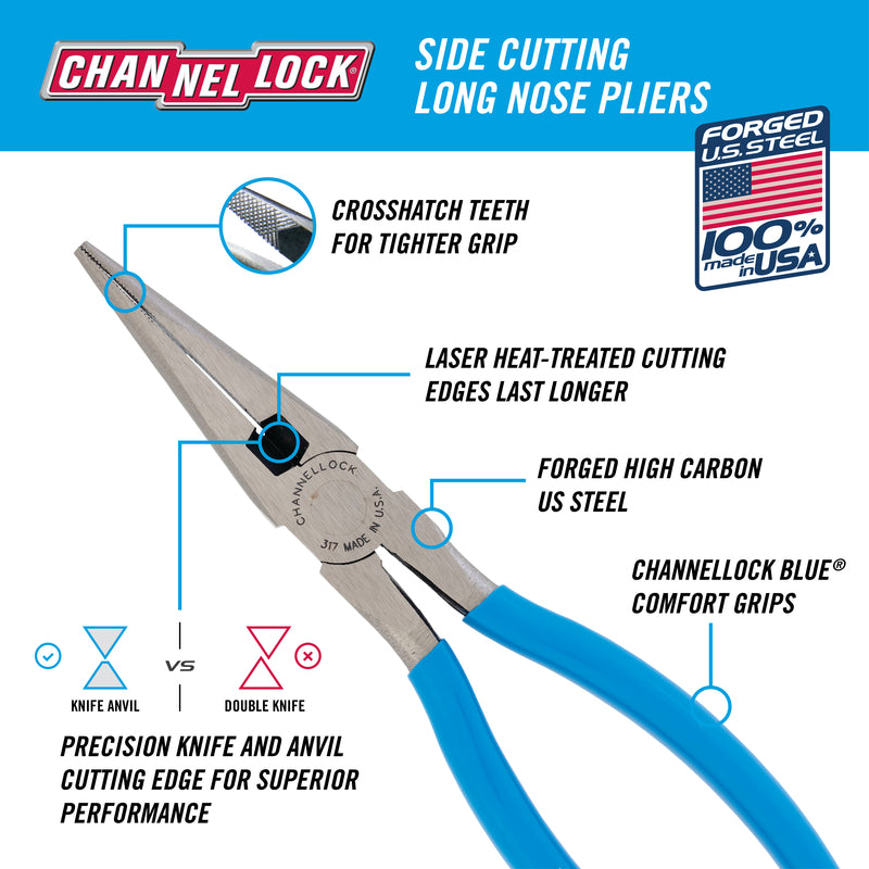 Channellock 8 in. Carbon Steel Long Nose Pliers