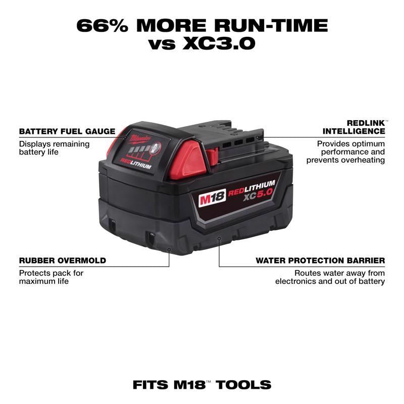 Milwaukee M18 RedLithium XC5.0 5 Ah Lithium-Ion Battery Pack 1 pc