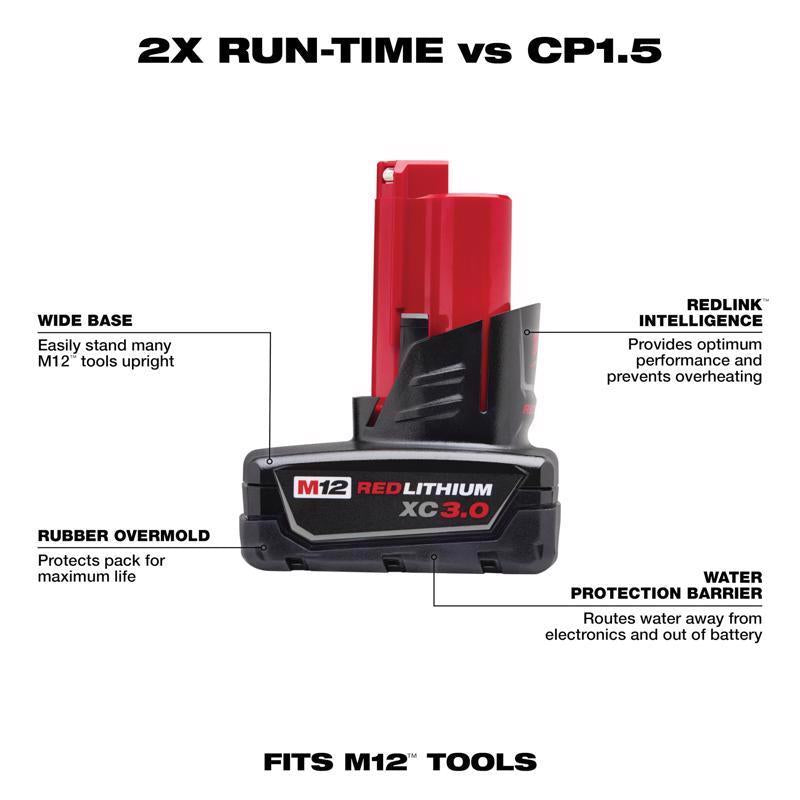 Milwaukee M12 RedLithium XC 3 Ah Lithium-Ion High Capacity Battery Pack 2 pc