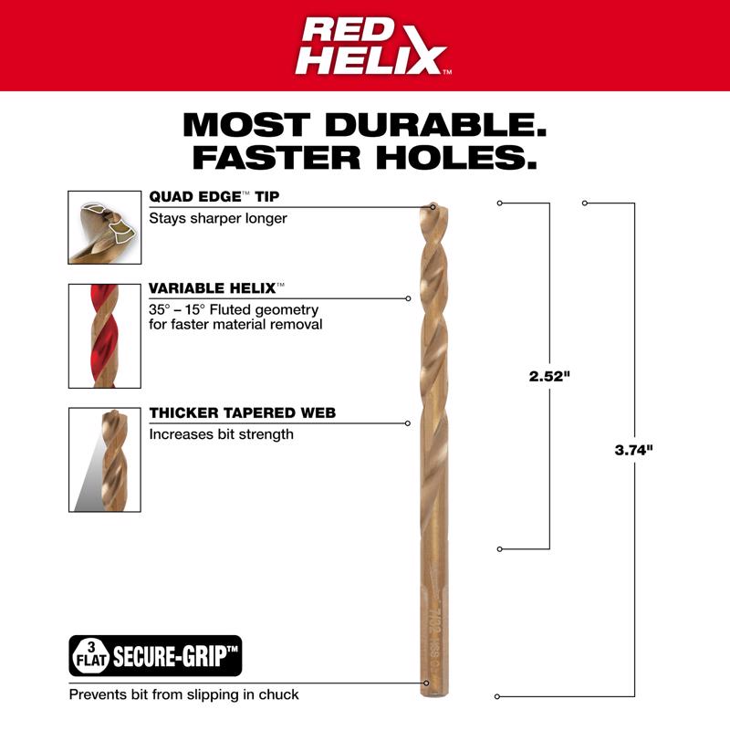 Milwaukee Red Helix 7/32 in. X 3-7/8 in. L Steel Thunderbolt Drill Bit 3-Flat Shank 1 pc