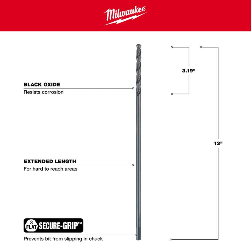 Milwaukee 5/16 in. X 12 in. L Aircraft Length Drill Bit 3-Flat Shank 1 pc