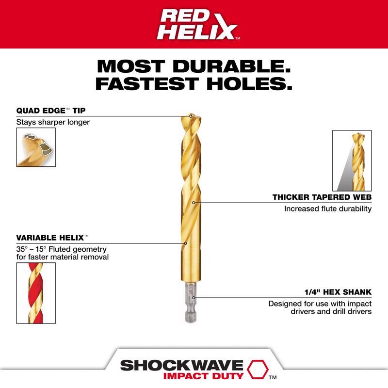 Milwaukee Shockwave 5/32 in. X 2-3/4 in. L Titanium Red Helix Drill Bit Hex Shank 1 pc