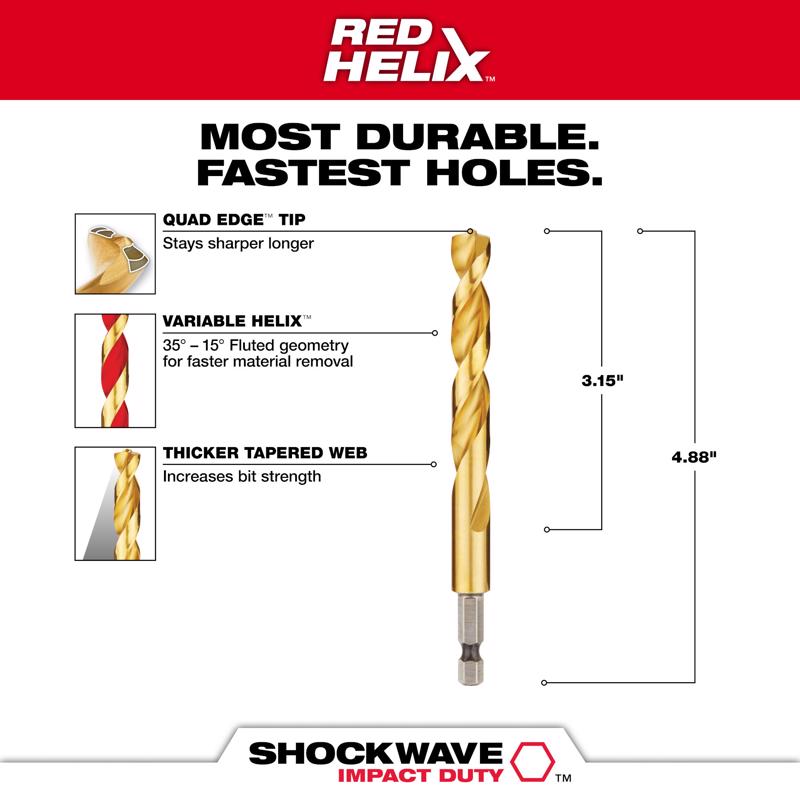 Milwaukee Shockwave 27/64 in. X 4.88 in. L Titanium Red Helix Drill Bit Hex Shank 1 pc