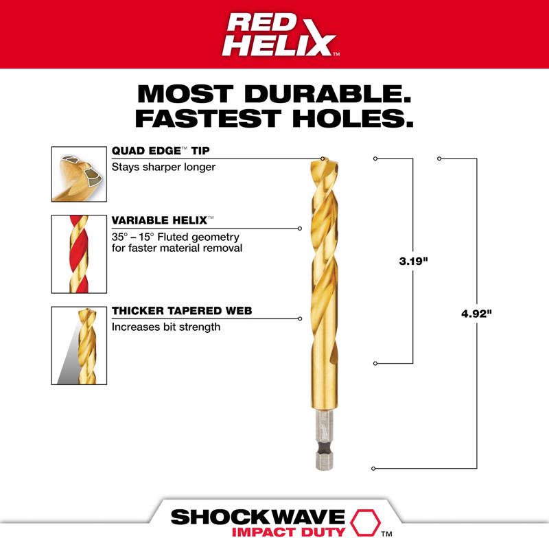 Milwaukee Shockwave 7/16 in. X 4.92 in. L Titanium Red Helix Drill Bit Hex Shank 1 pc