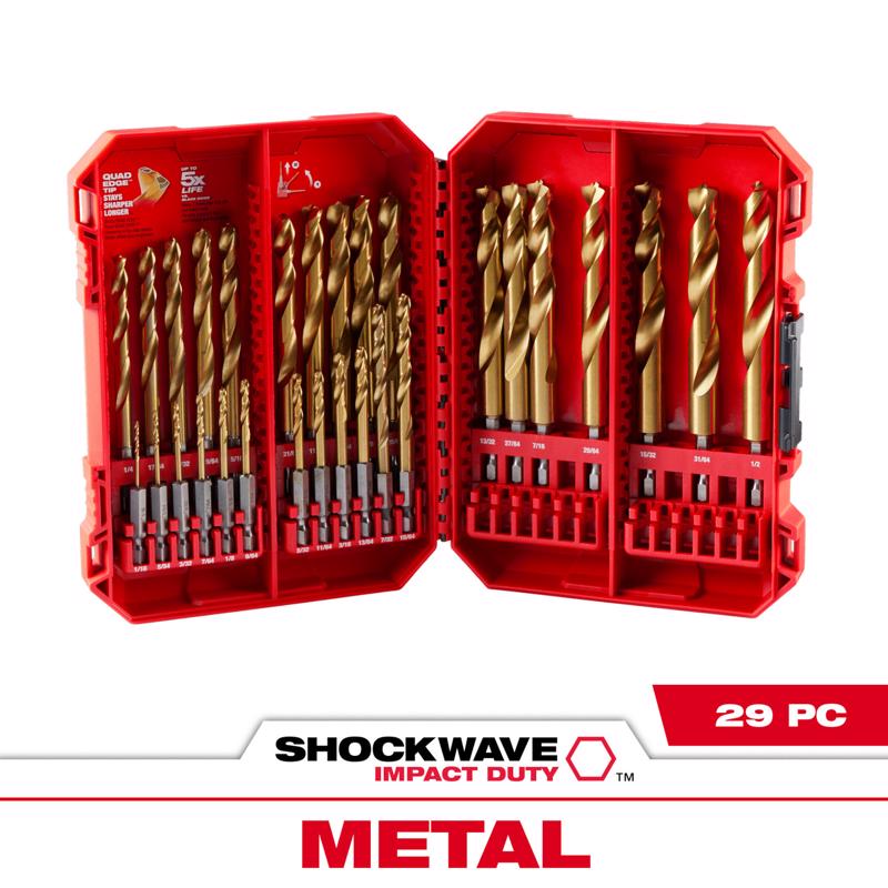 Milwaukee Shockwave Titanium Red Helix Drill Bit Set Hex Shank 29 pc