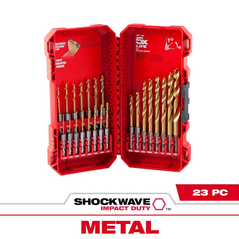 Milwaukee Shockwave Titanium Red Helix Drill Bit Set Hex Shank 23 pc