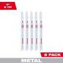 Milwaukee 4 in. Bi-Metal T-Shank Non-ferrous metal cutting Jig Saw Blade 8 TPI 5 pk