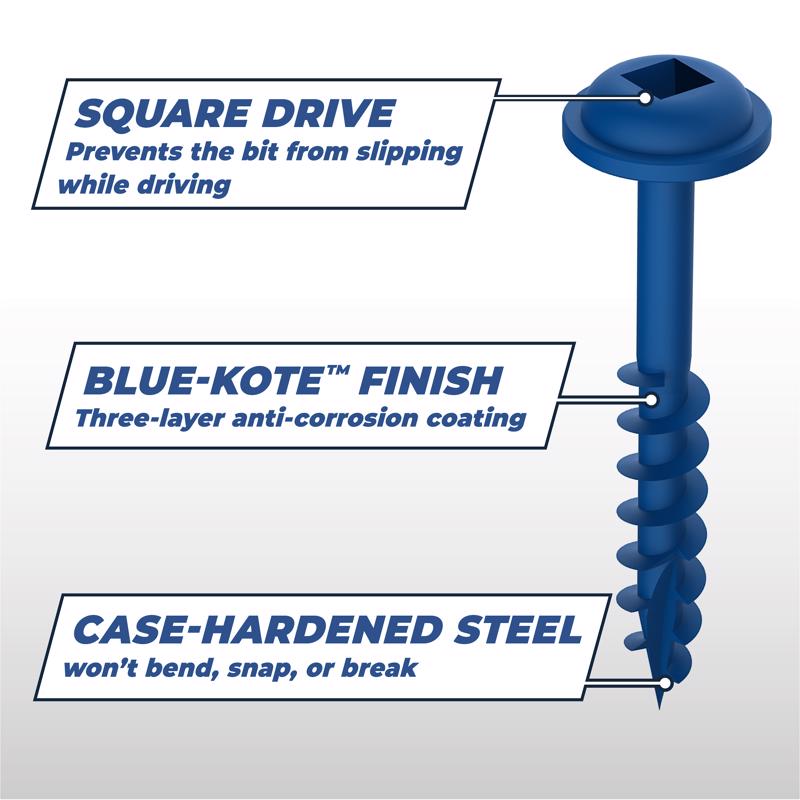 Kreg No. 8 X 1-1/2 in. L Square Blue-Kote Pocket-Hole Screw 100 ct