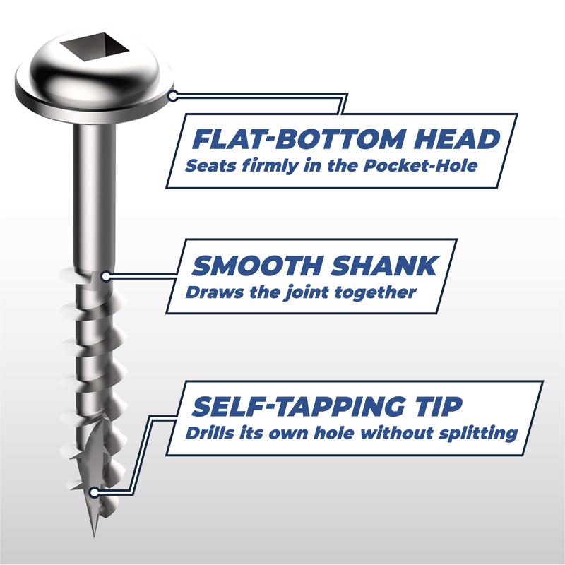 Kreg No. 8 X 1 in. L Square Zinc-Plated Pocket-Hole Screw 500 ct