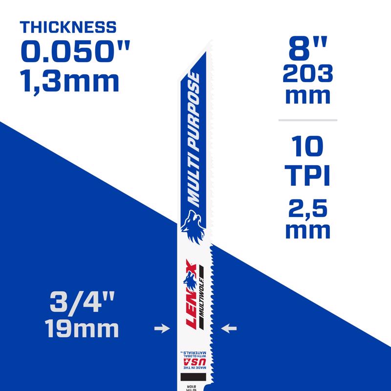 LENOX MULTIWOLF 8 in. Bi-Metal WAVE EDGE Reciprocating Saw Blade 10 TPI 5 pk