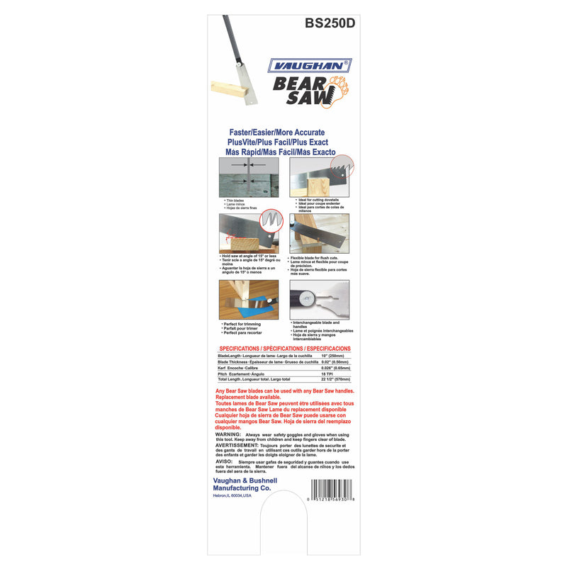 Vaughan Bear Saw 9.75 in. Carbon Steel Pull Stroke Thin Blade Double Edge Pull Saw 18 & Graduated TP