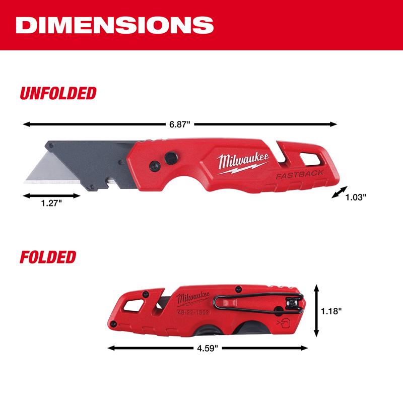 Milwaukee Fastback 6-3/4 in. Press and Flip Folding Utility Knife Red 1 pc
