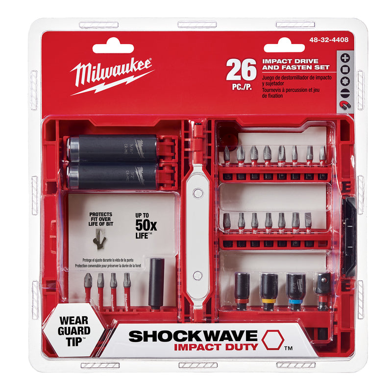 Milwaukee Shockwave Assorted Drive and Fasten Bit Set Heat-Treated Steel 26 pc