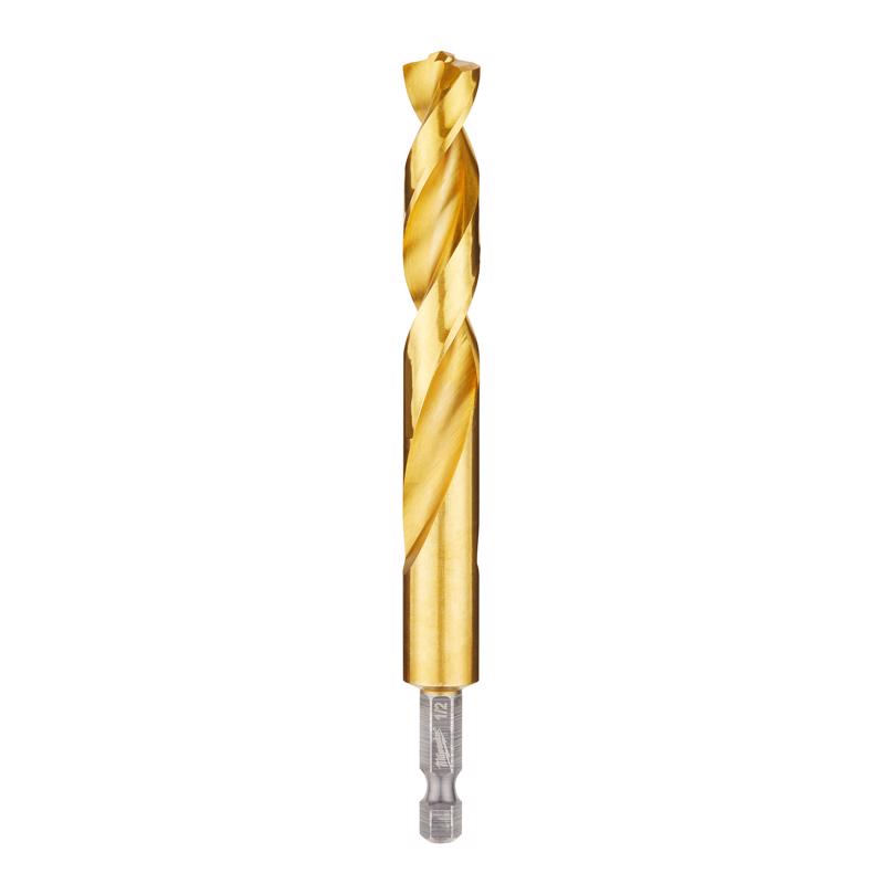 Milwaukee Shockwave 1/2 in. X 5-1/8 in. L Titanium Red Helix Drill Bit Hex Shank 1 pc