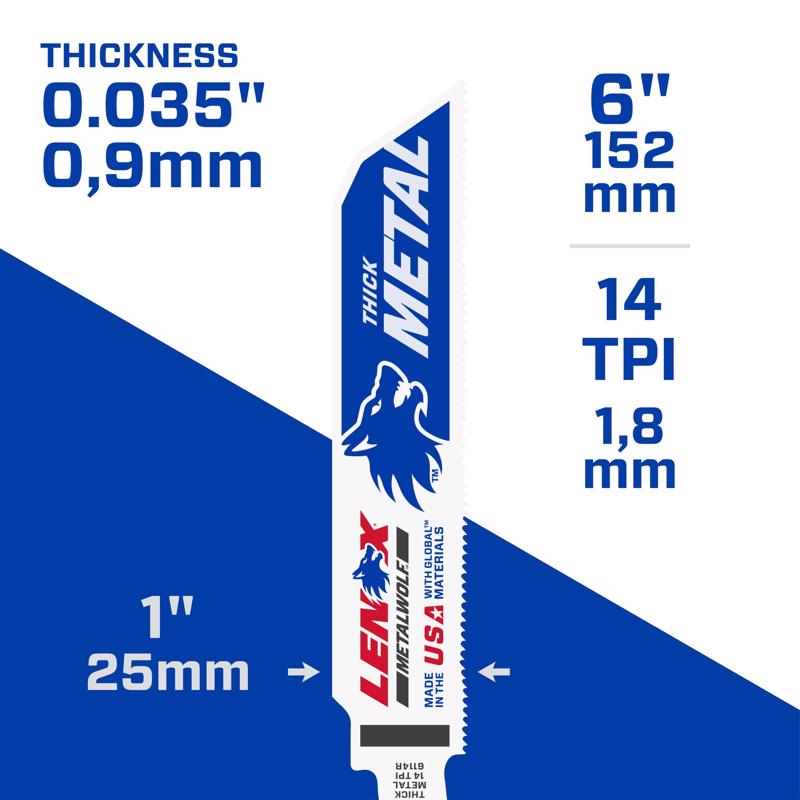 LENOX METALWOLF 6 in. Bi-Metal WAVE EDGE Reciprocating Saw Blade 14 TPI 5 pk