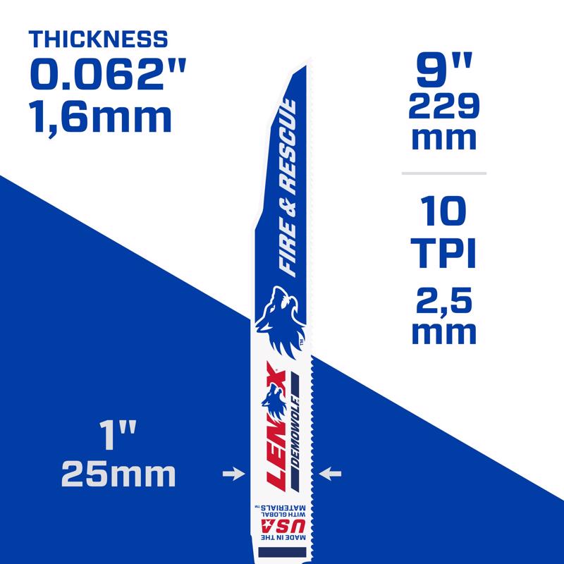 LENOX DEMOWOLF 9 in. Bi-Metal Reciprocating Saw Blade 10 TPI 25 pk