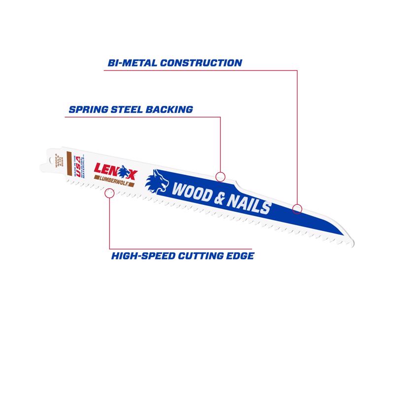 LENOX LUMBERWOLF 9 in. Bi-Metal Reciprocating Saw Blade 6 TPI 25 pk