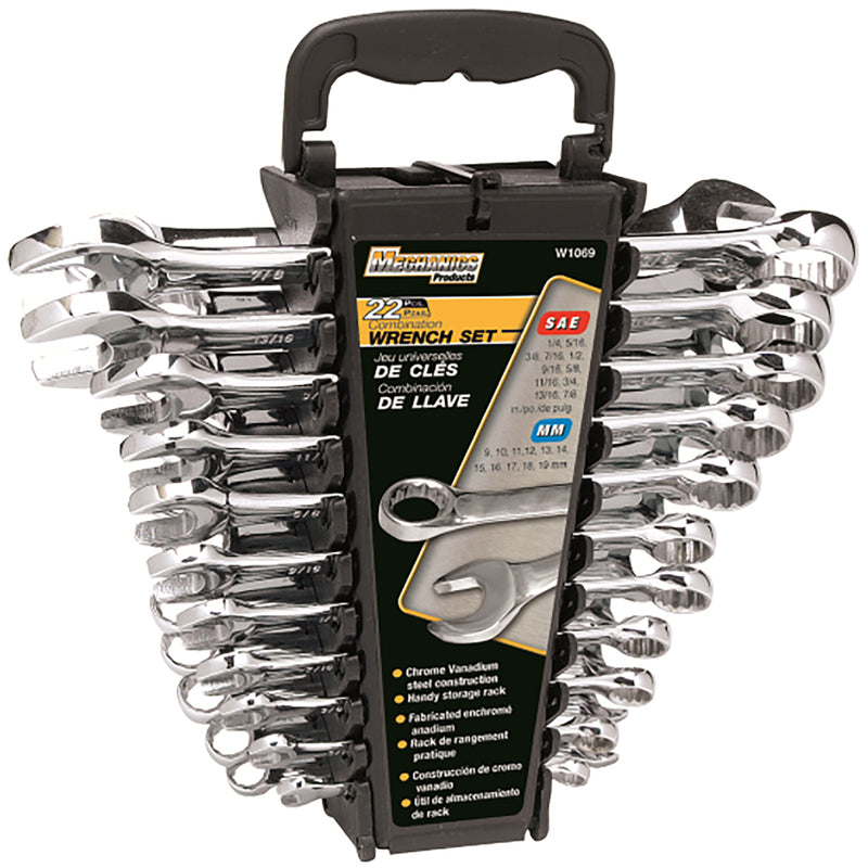 Performance Tool 12 Point Metric and SAE Combination Wrench Set 22 pc