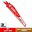 Diablo Demo Demon 6 in. Carbide Tipped Nail-Embedded Wood Reciprocating Saw Blade 5/7 TPI 3 pk
