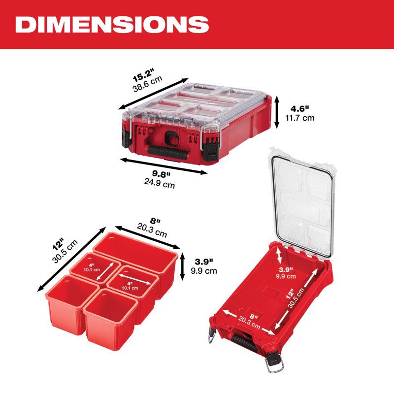 Milwaukee PACKOUT Compact Organizer Impact-Resistant Poly 5 compartments Red