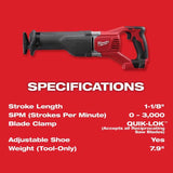 Milwaukee M18 Sawzall Cordless Brushed Reciprocating Saw Tool Only