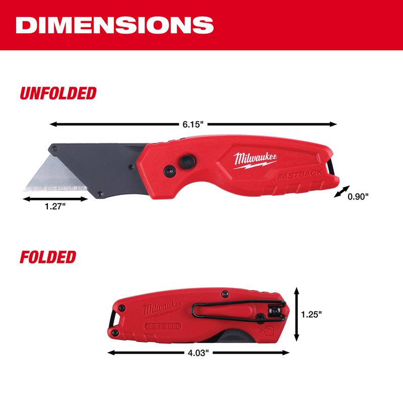 Milwaukee Fastback 6.15 in. Press and Flip Folding Compact Utility Knife Red 1 pc