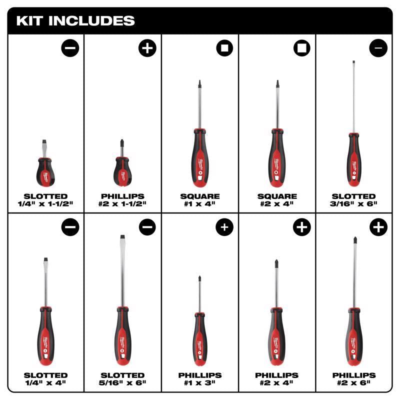 Milwaukee 3 to 8 in. L Phillips/Slotted Screwdriver Set 10 pc