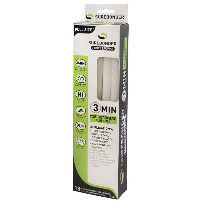 Surebonder .41 in. D X 10 in. L 3 Minute 3 Minute Construction Grade Glue Sticks Clear 18 pk