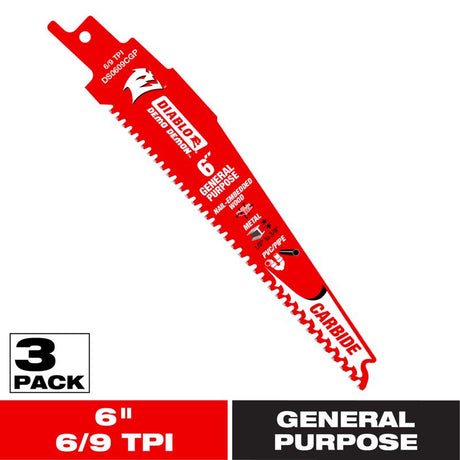 Diablo Demo Demon 6 in. Carbide Tipped General Purpose Reciprocating Saw Blade 6/9 TPI 3 pk