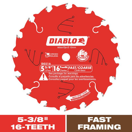 Diablo 5-3/8 in. D X 10 mm TiCo Hi-Density Carbide Trim Saw Blade 16 teeth 1 pk