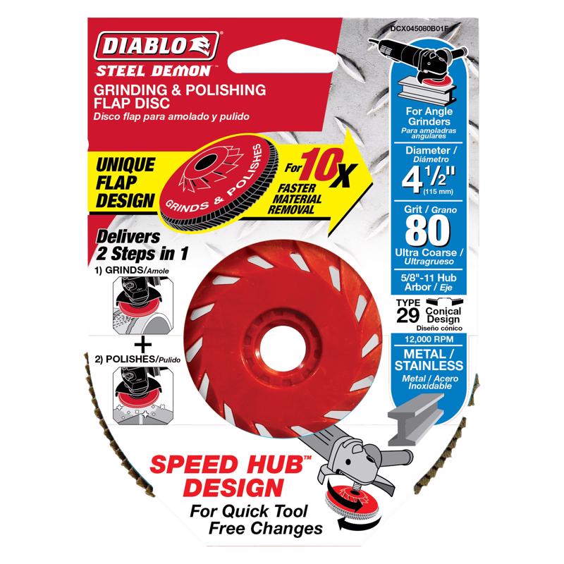 Diablo Steel Demon 4-1/2 in. D X 5/8 in. Zirconia Speed Hub Thread Arbor Flap Disc 80 Grit 1 pk