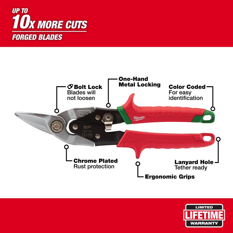 Milwaukee 10 in. Forged Alloy Steel Right Serrated Aviation Snips 22 Ga. 1 pk