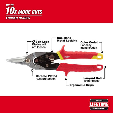 Milwaukee 10 in. Forged Alloy Steel Straight Serrated Aviation Snips 22 Ga. 1 pk