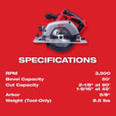 Milwaukee M18 6-1/2 in. Cordless Brushed Circular Saw Tool Only