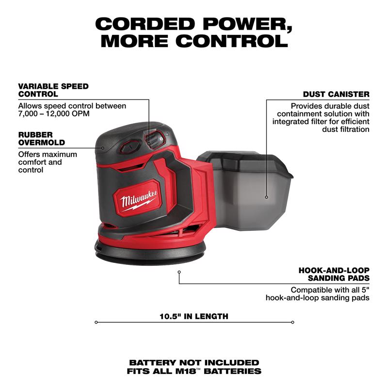 Milwaukee M18 Cordless 5 in. Random Orbit Sander Tool Only