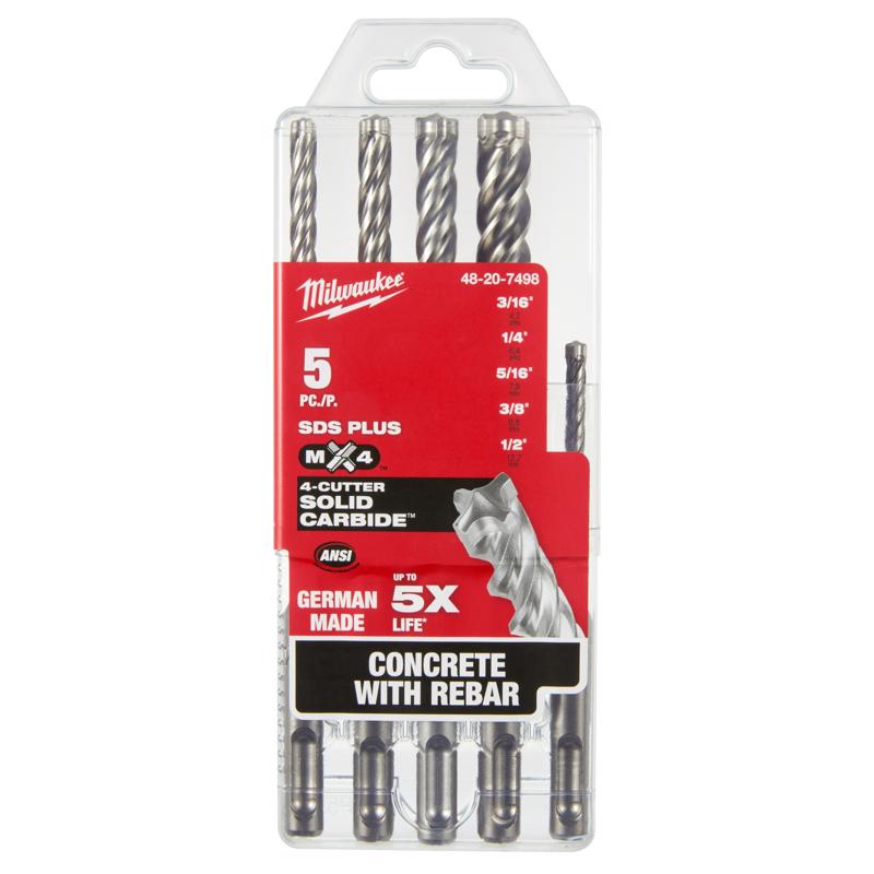 Milwaukee MX4 Carbide Tipped Rotary Hammer Drill Bit Set SDS-Plus Shank 5 pc