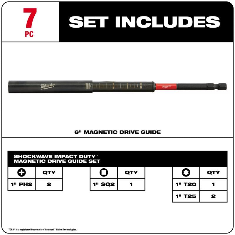 Milwaukee Shockwave Assorted 6 in. L Magnetic Drive Guide and Bit Set Alloy Steel 7 pc