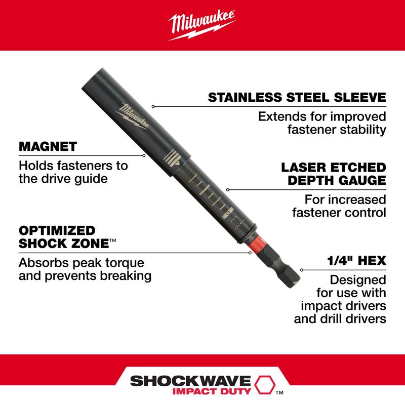 Milwaukee Shockwave 6 in. Alloy Steel Impact Magnetic Drive Guide Set 1/4 in. Hex Shank 3 pc