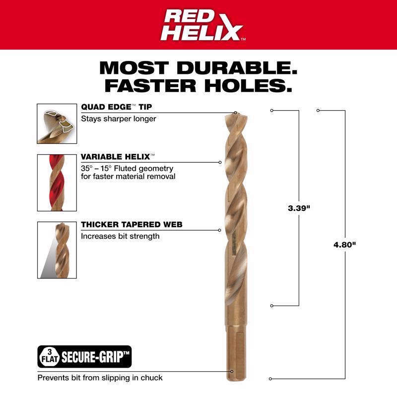 Milwaukee Red Helix 13/32 in. X 4.80 in. L Metal Thunderbolt Drill Bit 3-Flat Shank 1 pc