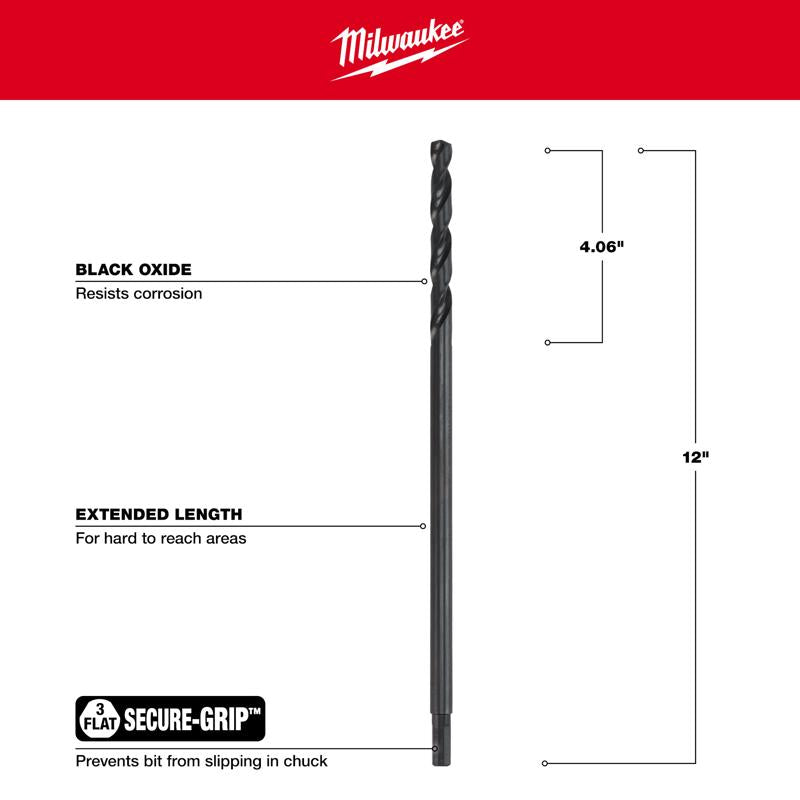 Milwaukee 7/16 in. X 12 in. L Aircraft Length Drill Bit 3-Flat Shank 1 pc